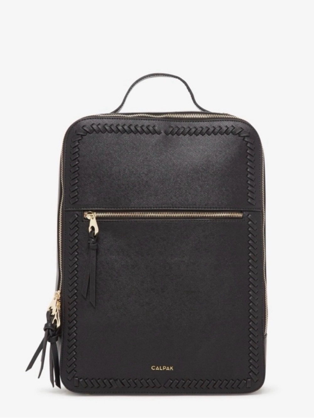 Calpak Black Leather Square Zip-Front Men's Backpack